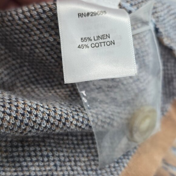 Pendleton NWOT Tan Brown Navy One Button Linen Blend 3/4 Sleeve Cardigan Sweater - Picture 6 of 6